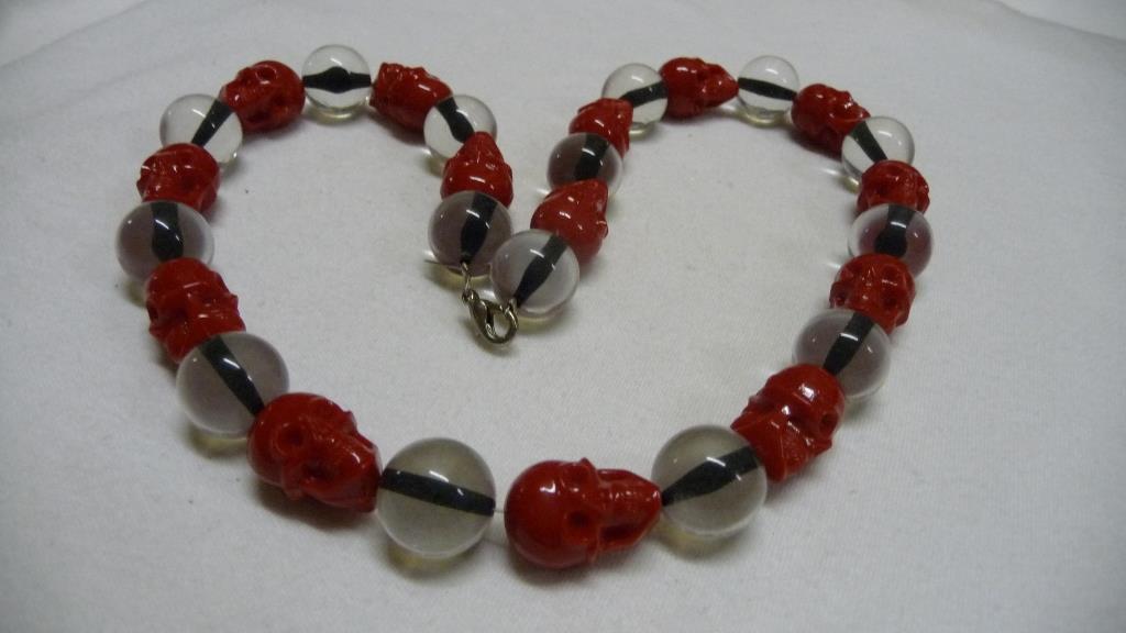 Halskette - Rot - Transparent Skull