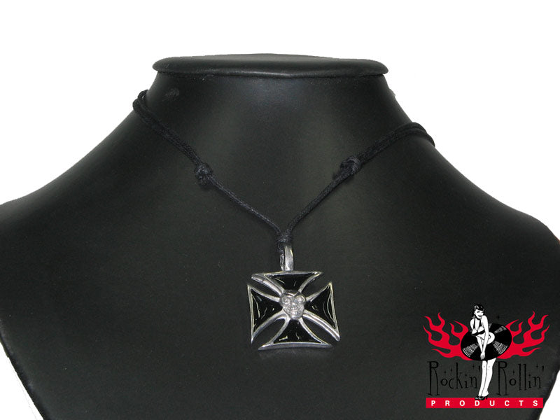 Halskette - Mit Lederband Und Ironcross Anhänger Mit Skull