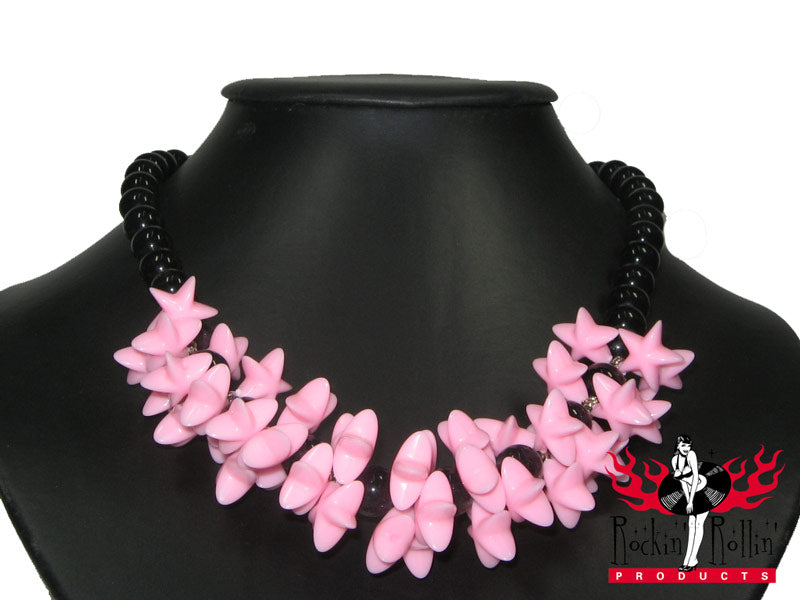 Perlenkette Mit Sternen - Schwarz - Rosa