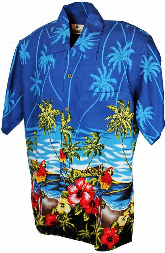 Hawaii - Shirt - Parrot Scene Blue