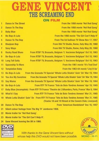 DVD - Gene Vincent - The Screaming End