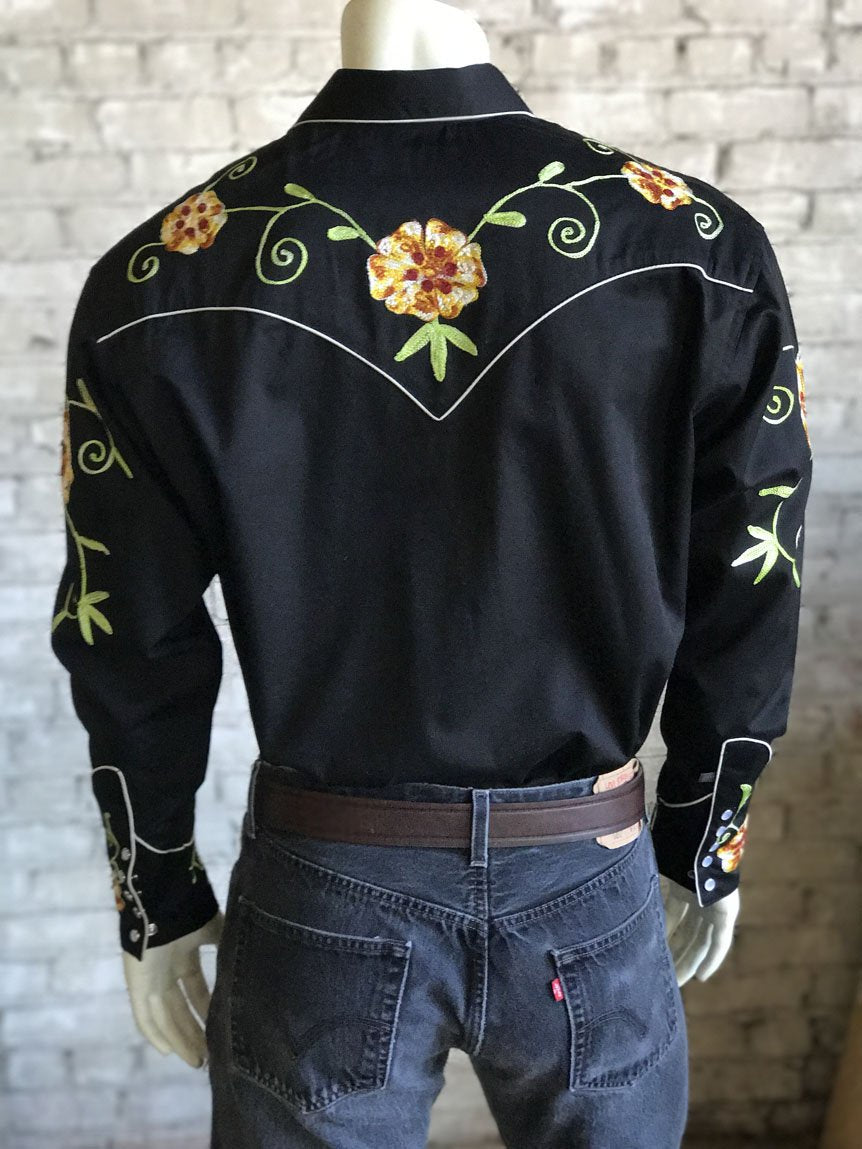 Western Shirt - Floral Cotton Gabardine, embroidered