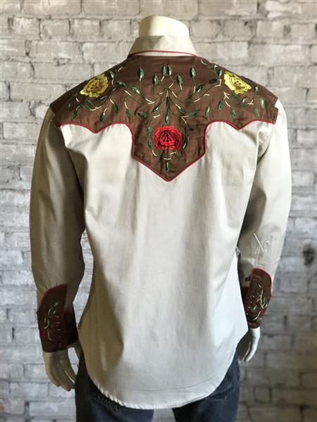 Western Shirt - 2-Tone Tan & Brown Floral, embroidered