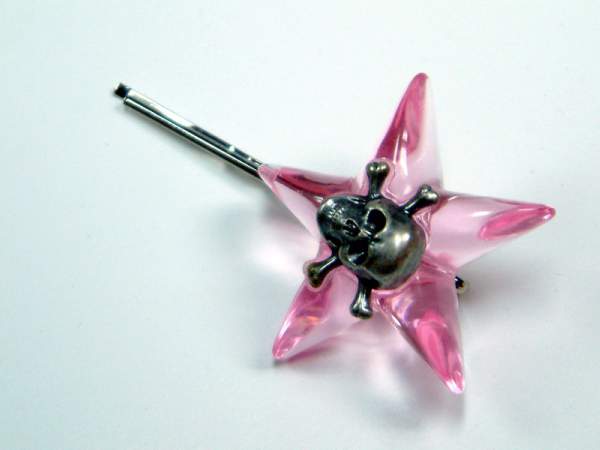 Haarschieber Stern Totenkopf - Rosa Transparent