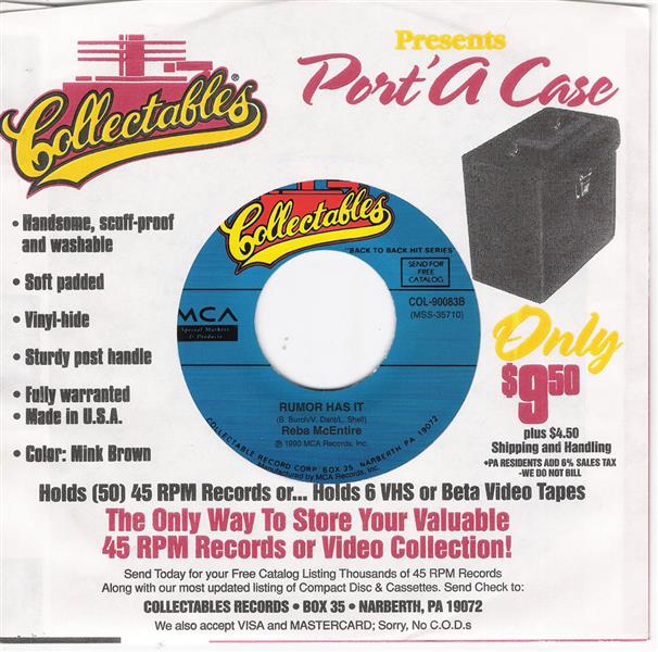 Single - Reba Mcentire - Sunday Kind Of Love , Rumor Has It