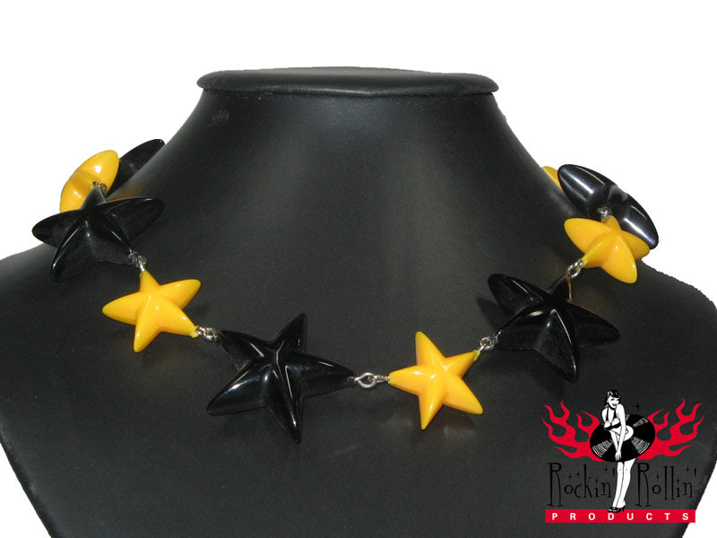 Halskette Stern - schwarz - gelb
