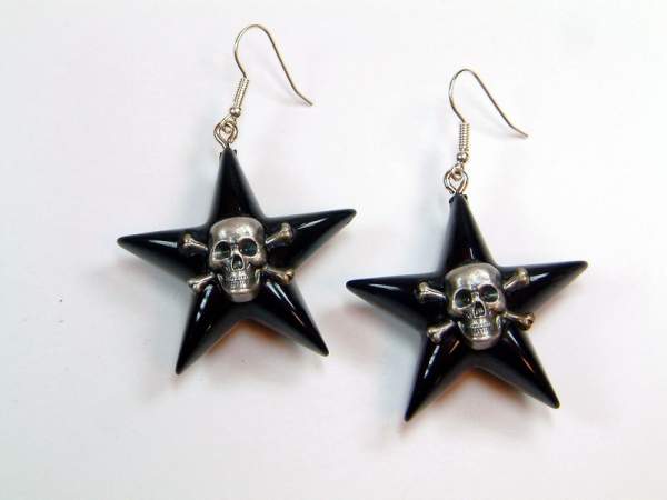 Ohrhänger - Stern Totenkopf - schwarz
