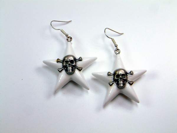 Ohrhänger - Stern Totenkopf - weiß