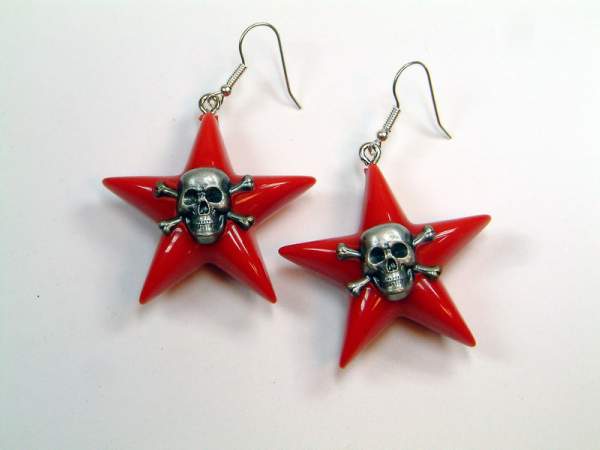 Ohrhänger - Stern Totenkopf - rot
