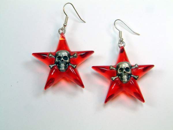 Ohrhänger - Stern Totenkopf - rot transparent