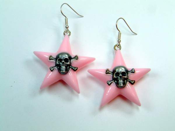 Ohrhänger - Stern Totenkopf - rosa