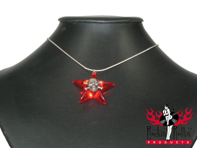 Halskette Stern Totenkopf - rot transparent