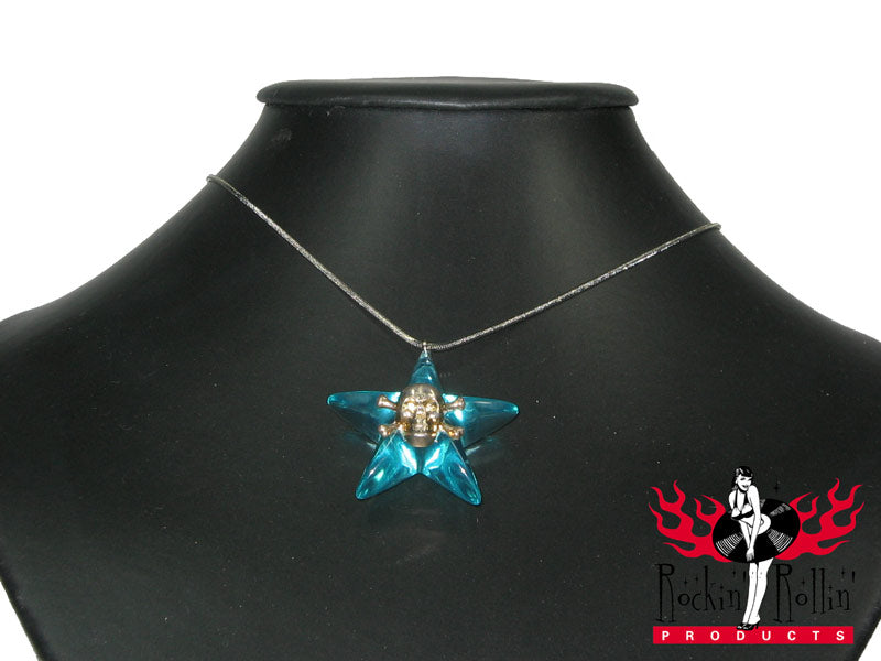 Halskette Stern Totenkopf - blau transparent