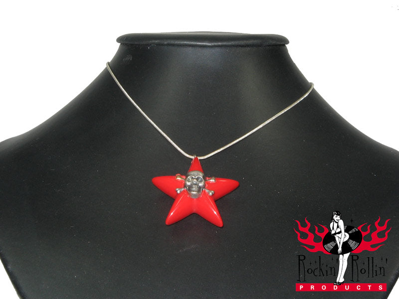 Halskette Stern Totenkopf - rot
