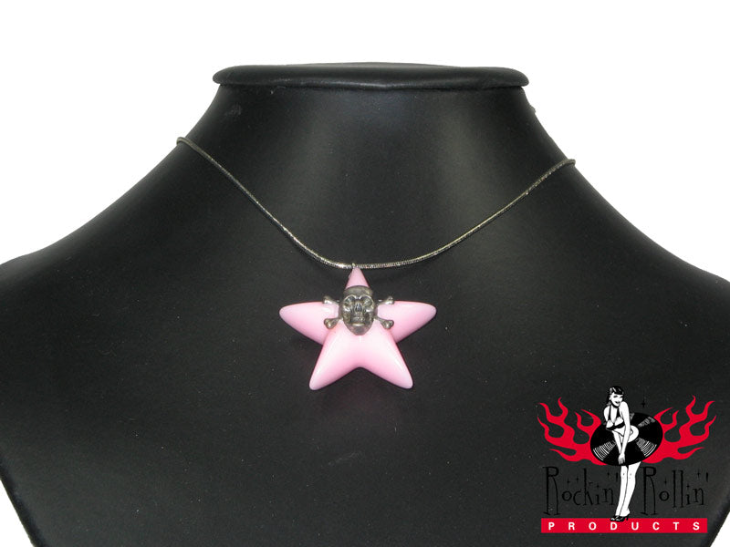 Halskette Stern Totenkopf - rosa