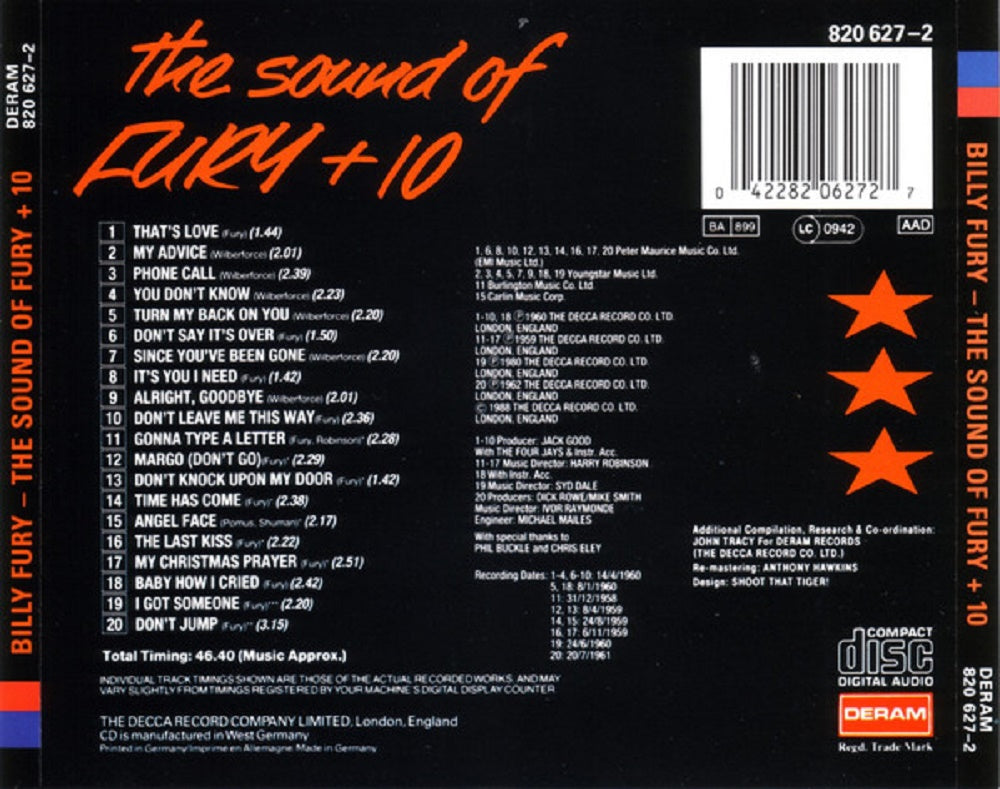 CD - Billy Fury - The Sounds of Fury + 10