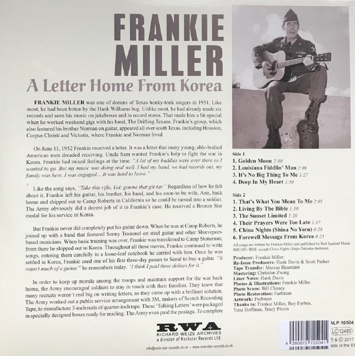 10inch - Frankie Miller - A Letter Home From Korea