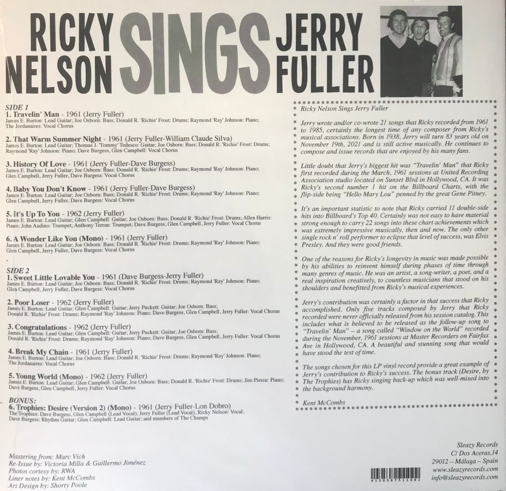 10inch - Ricky Nelson - Sings Jerry Fuller