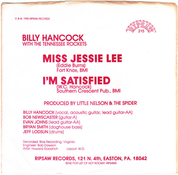 Single - Billy Hancock - Miss Jessie Lee, I'm Satisfied