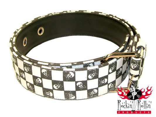 Gürtel - Weiß Schwarz Kariert Mit Skulls
