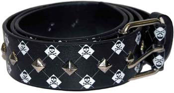 Gürtel - Schwarz Mit Rautenmuster Skulls Und Nieten