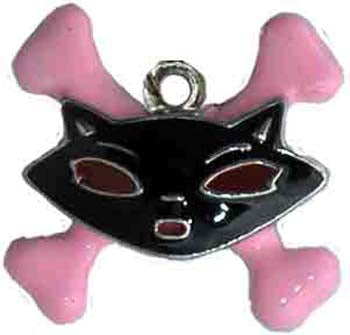 Halskette - Mit Katzenkopf In Schwarz Und Rosa Knochen