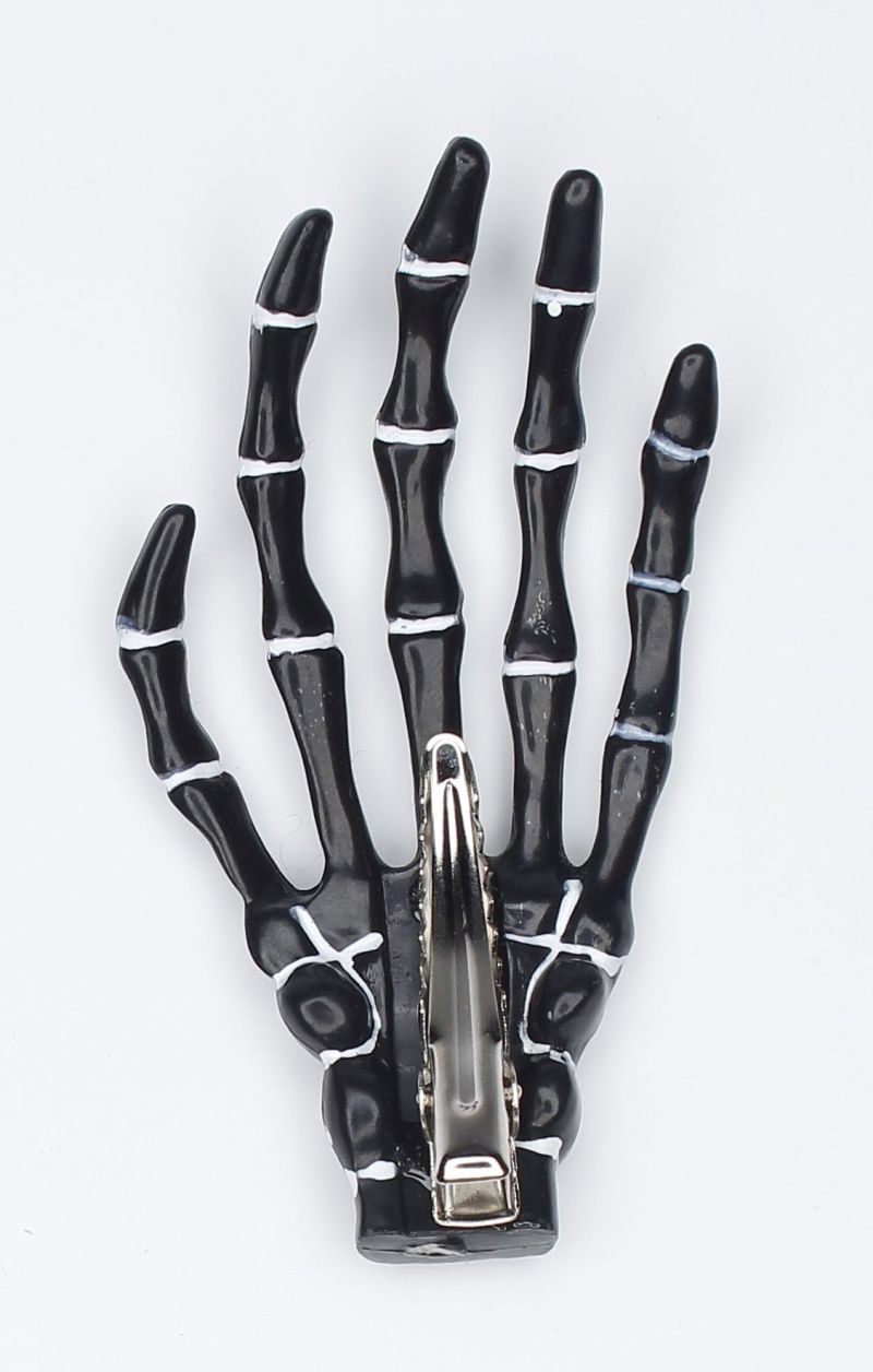 Haarspange (Paar) - Skeletthand Hände - Schwarz