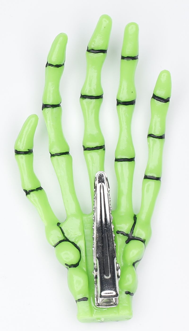 Haarspange (Paar) - Skeletthand Hände - Grün mit Schwarz