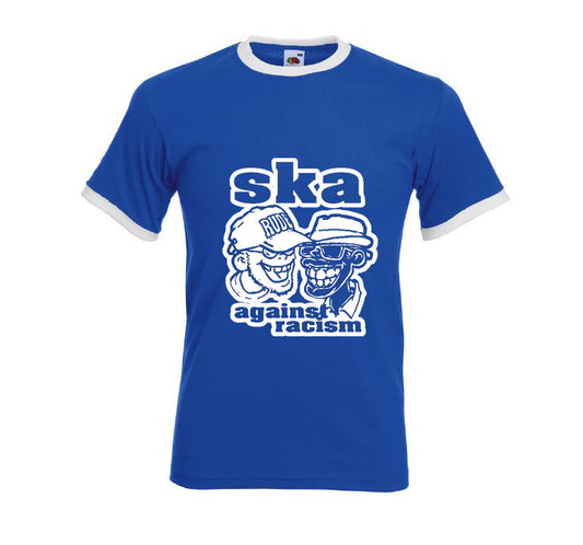 Ringer-Shirt - Busters - SKA AGAINST RACISM, blue