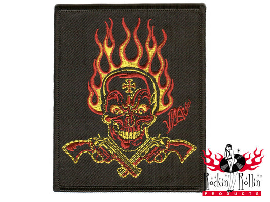 Mighty Texx Aufnäher - Red Yellow Flaming Skull