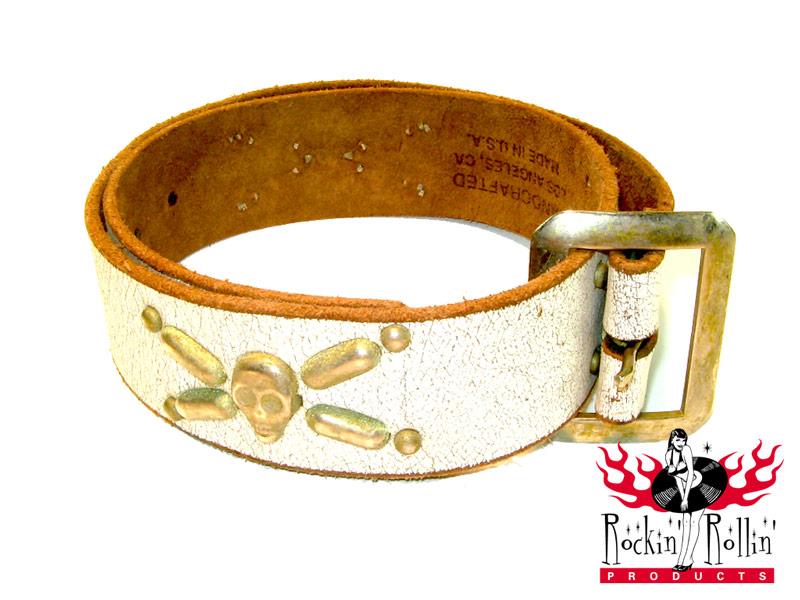 Western Belt Gürtel Weiß Totenkopf - Vintage Rockabilly 50s Hep Cat