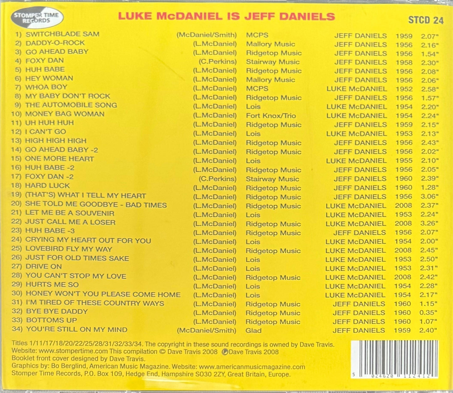 CD - Luke McDaniel - Is Jeff Daniels - Mississippi Honky-Tonk Rockabilly Man