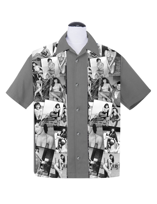 Steady-Shirt - Betty Page - Collage Grau
