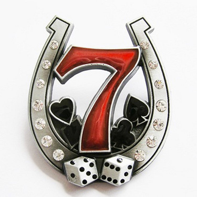Gürtelschnalle - Seven Mit Hufeisen Kleeblatt - Rhinestones Lucky 7