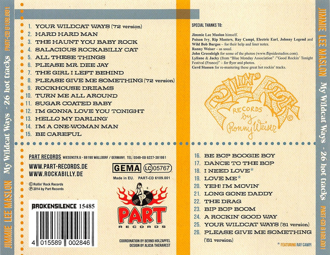 CD - Jimmie Lee Maslon - My Wildcat Ways - 26 Hot Tracks