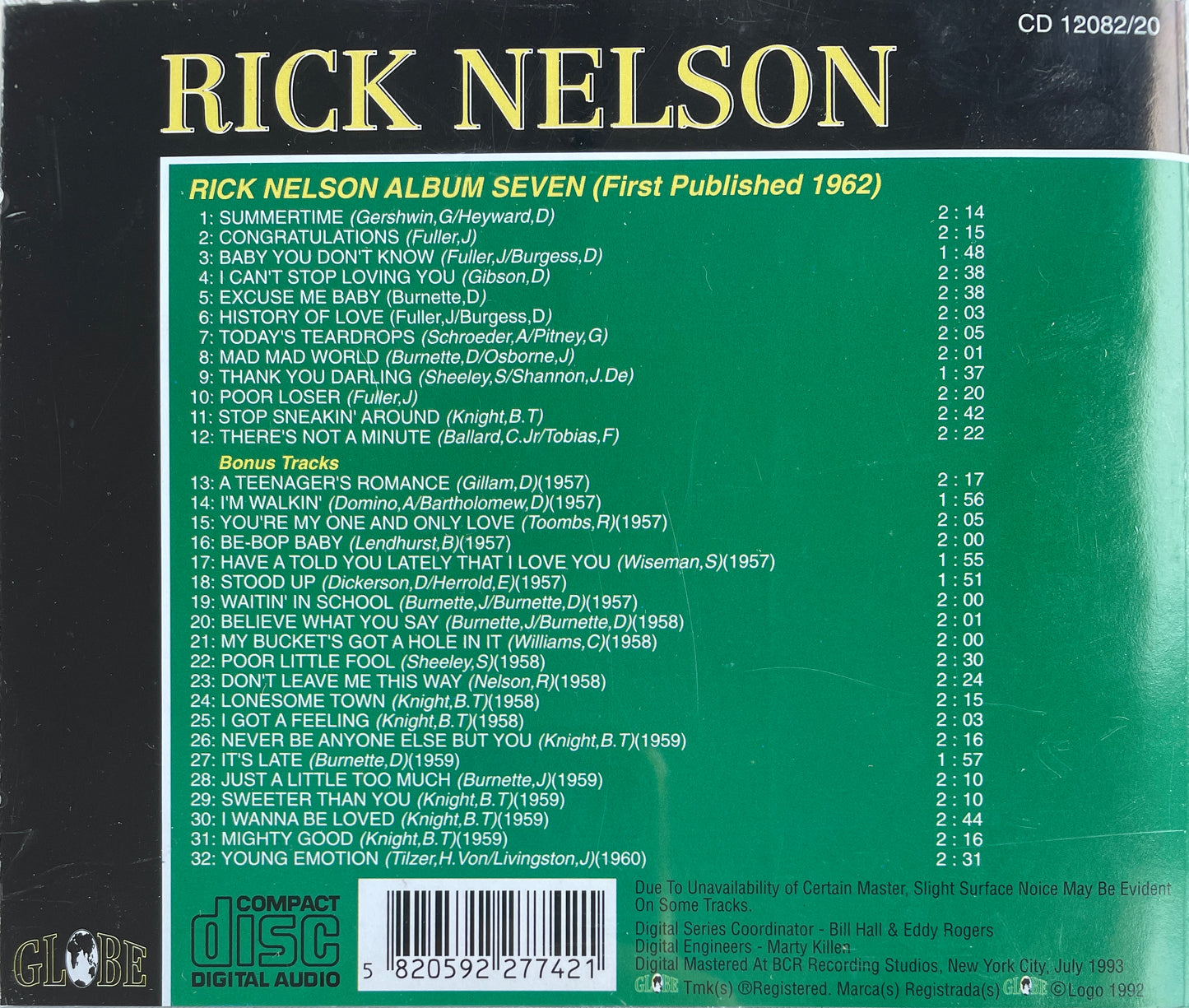 CD - Rick Nelson - Album Seven By Rick