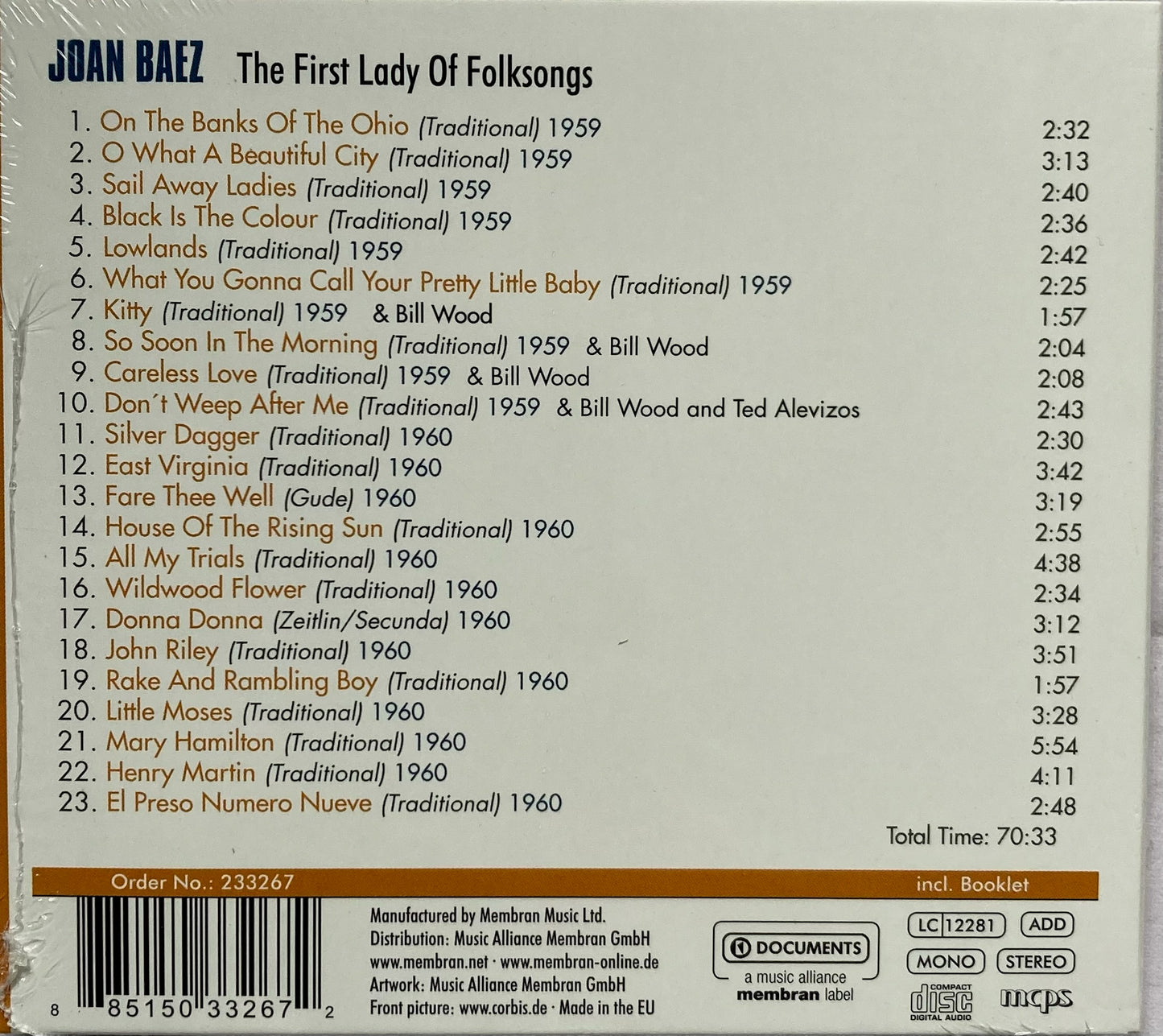 CD - Joan Baez - The First Lady Of Folksongs