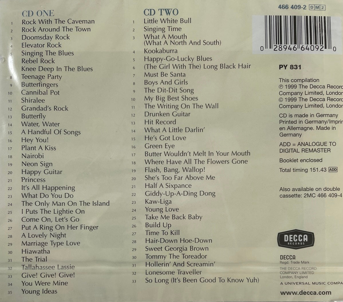 CD - Tommy Steele - The Decca Years 1956-1963