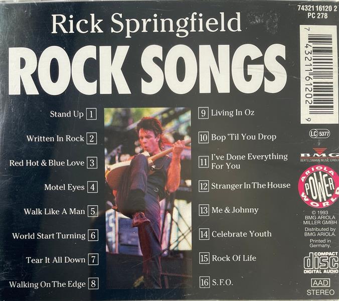 CD - Rick Springfield - Rock Songs – Rockabillyshop