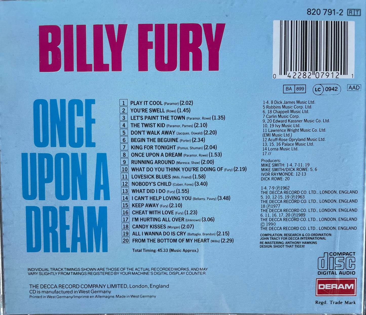CD - Billy Fury - Once Upon A Dream