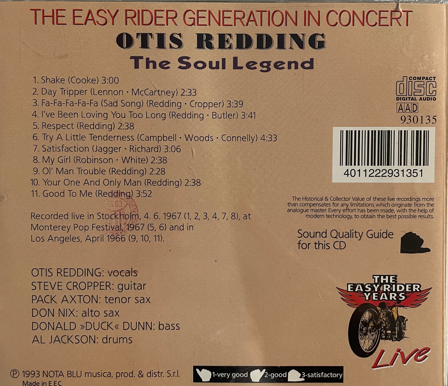 CD - Otis Redding - The Easy Rider Generation In Concert-The Soul Legend