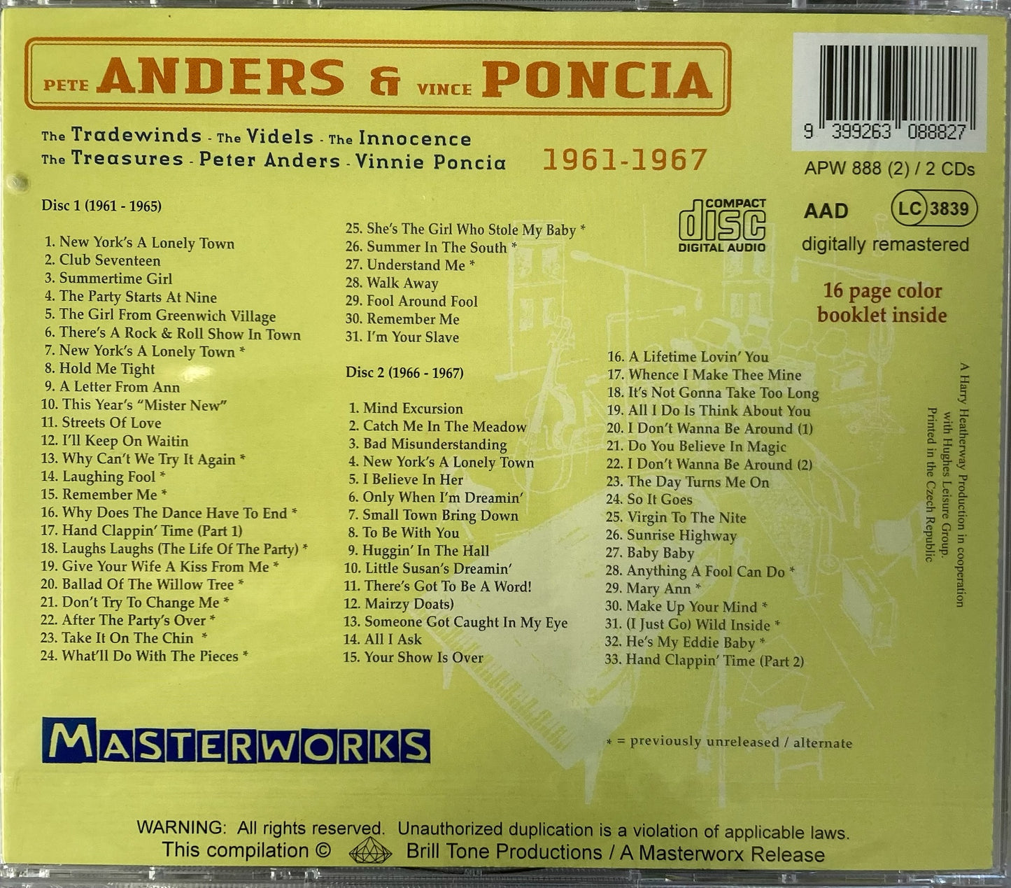 CD - Pette Anders & Vince Ponica - Masterworks