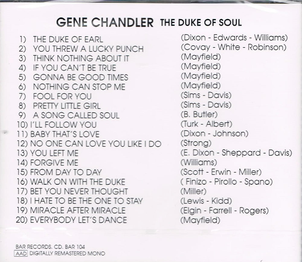 CD - Gene Chandler - The Duke of Soul