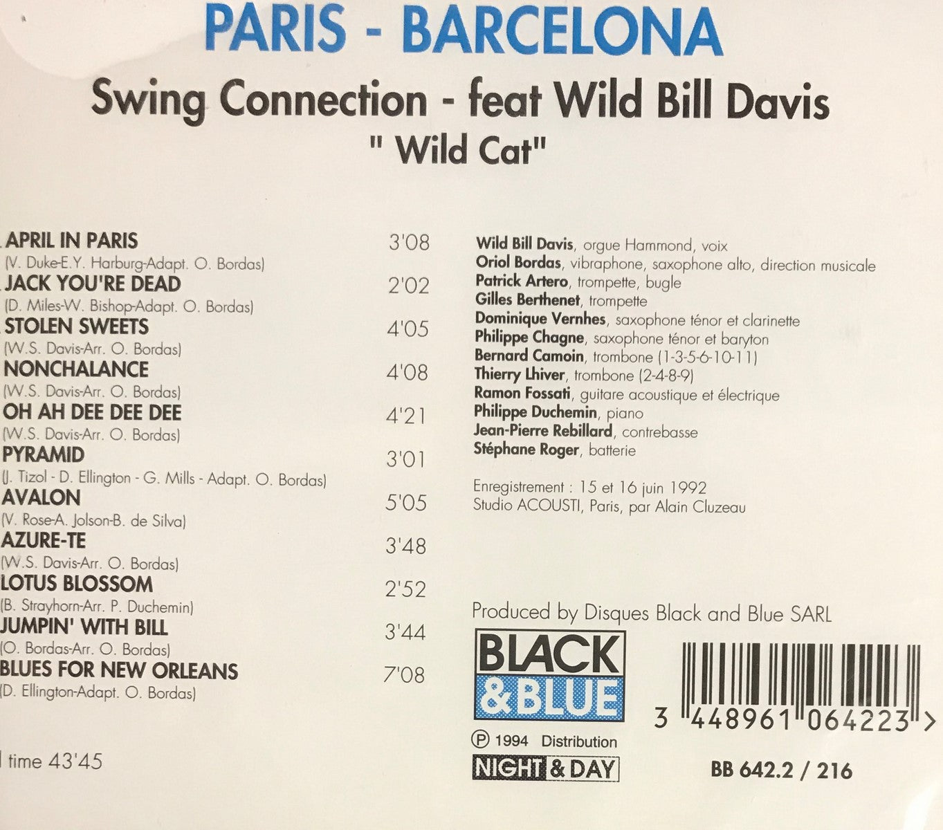 CD - Paris-Barcelona Swing Connection feat. Wild Bill Davis - Wild Cat