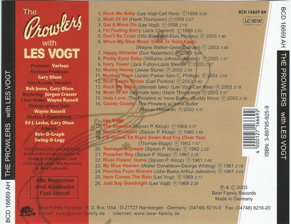CD - Prowlers With Les Vogt - Rock Me Baby