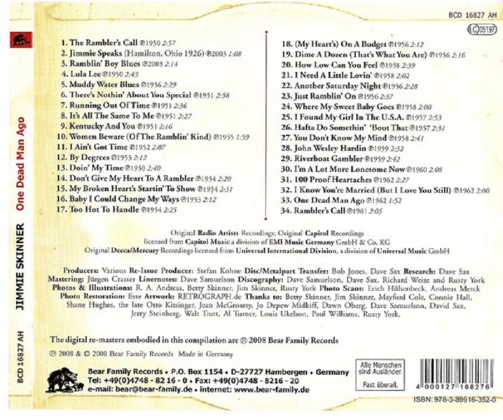 CD - Jimmie Skinner - One Dead Man Ago - Gonna Shake This Shack