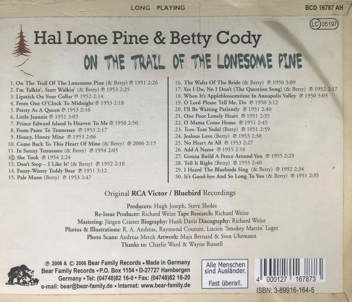 CD - Hal 'Lone Pine' Cody & Betty - On The Trail Of The Lonesome Pine