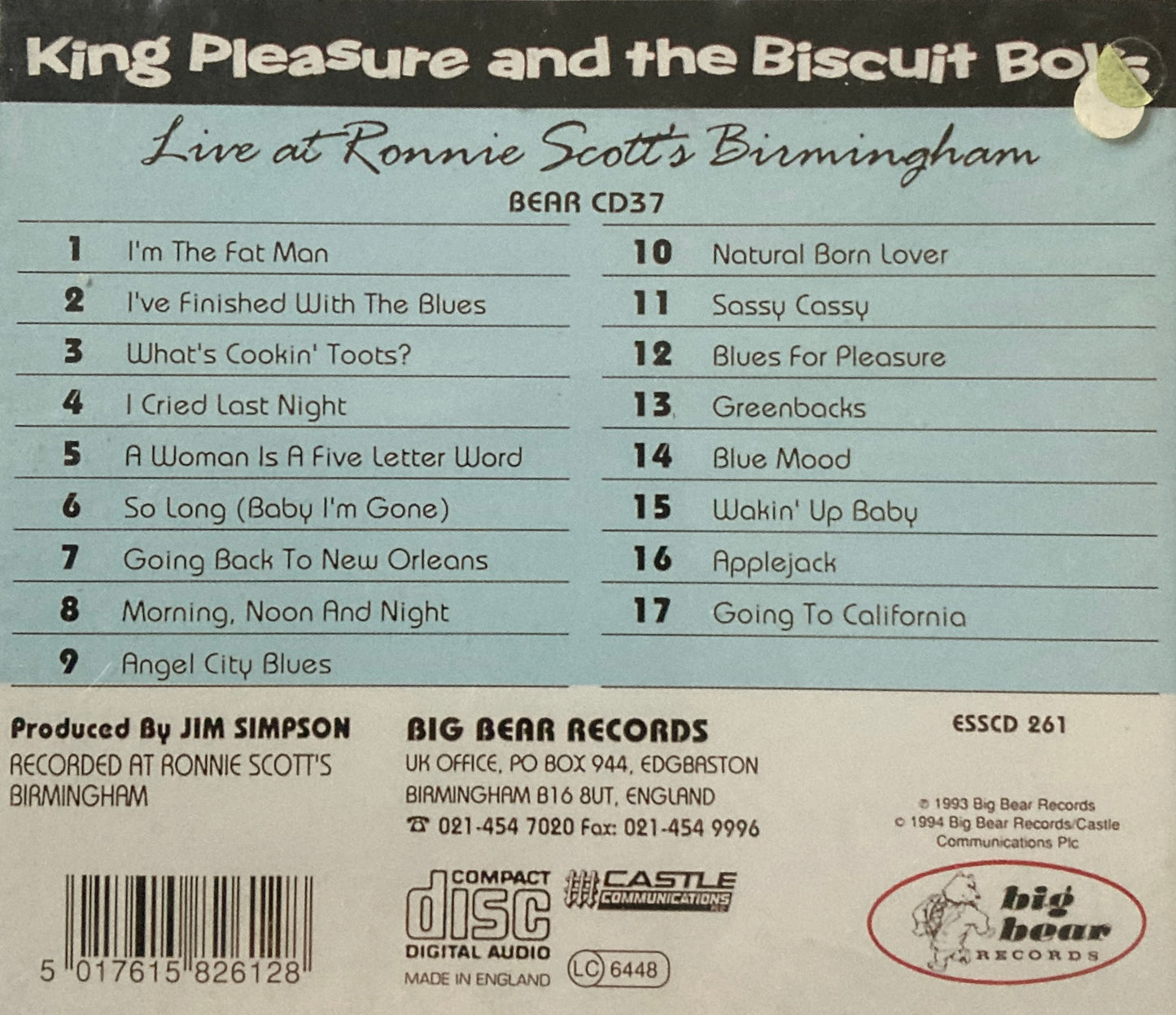 CD - King Pleasure & The Biscuit Boys - Live At Ronnie Scott's Birmingham