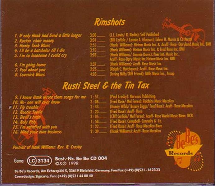 CD - Rimshots Meets Steel, Rusti And The Tin Tax Tribute To Hank Williams