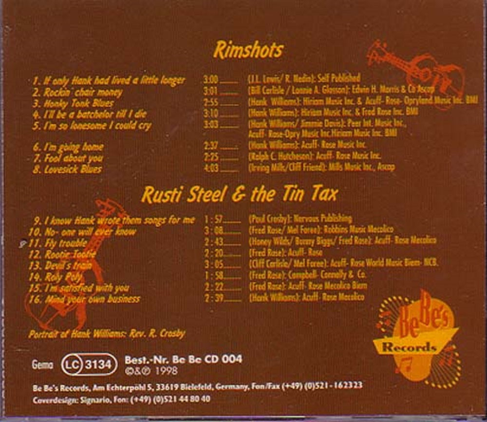 CD - Rimshots Meets Steel, Rusti And The Tin Tax Tribute To Hank Williams